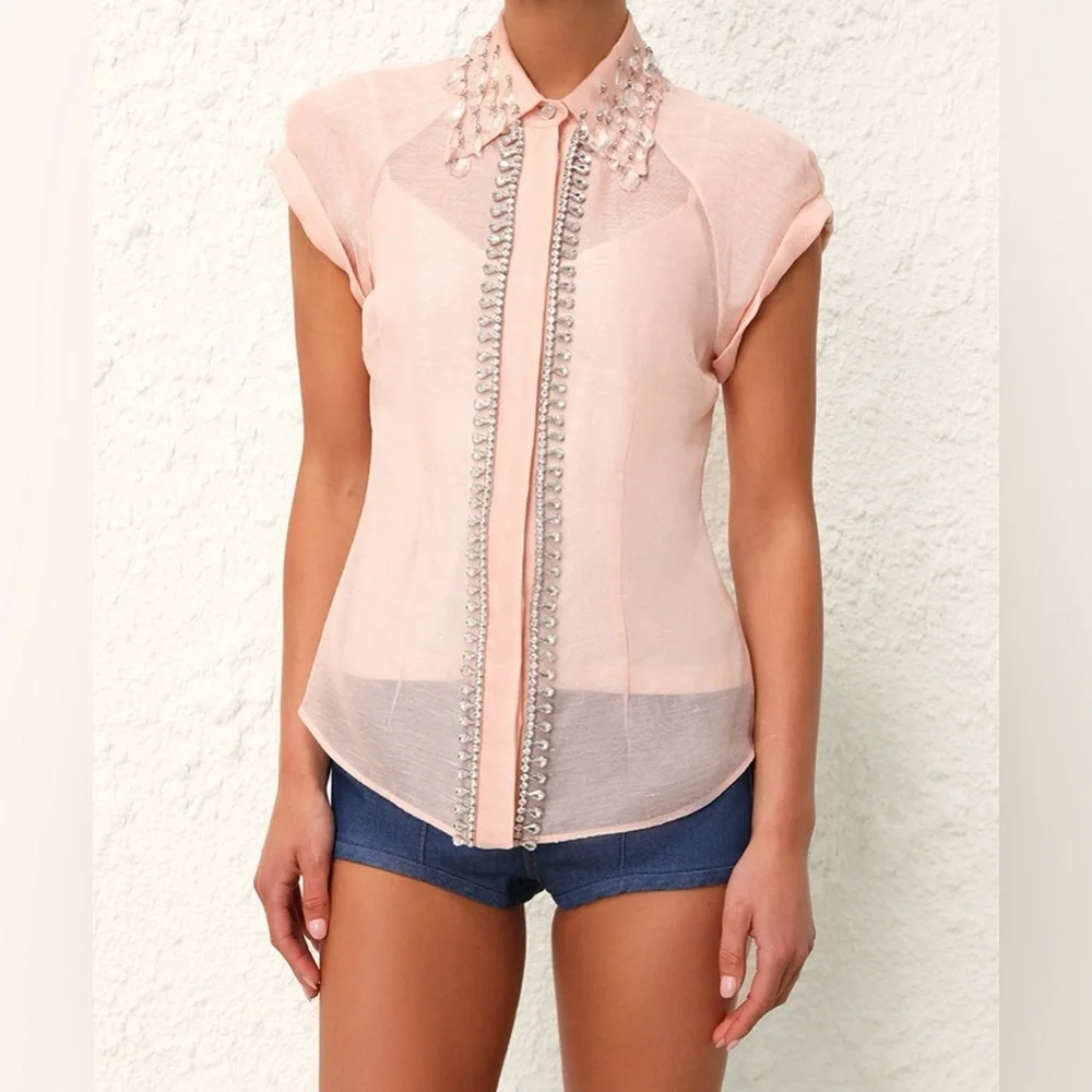 Zimmerman 🩷 Matchmaker Diamante Linen Blouse - Picture 8 of 12